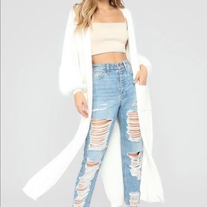 Fashion Nova Knit Cardigan Fur Sleeve White size S/M